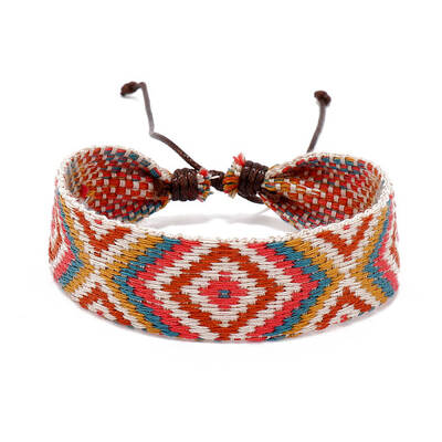 Cotton Braided Rhombus Cord Bracelet with Wax Ropes