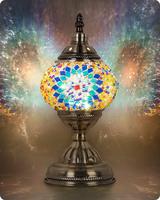 Yarra-Decor Turkish Moroccan Lamp with Bronze Base Handmade Tiffany Mosaic Glass Lamps Portable Bedside Lamps with Rechargeab...