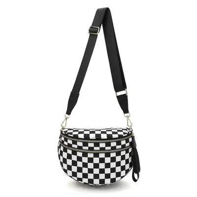 Maxoner Checkered Nylon Bum Bag Crossbody, Black and White Checkered Crossbody Bag, Fanny Pack for Women with Adjustable Stra...