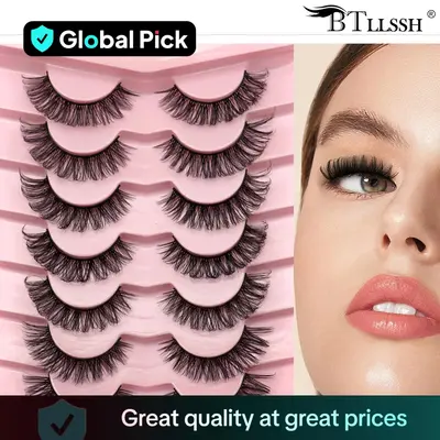 Long Fluffy False Eyelashes, Wispy D Curl Faux Lashes, Eyelash Extensions, Volumized Natural Curling Strip Lashes, Soft and C...