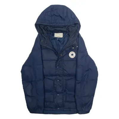 CONVERSE Mens Puffer Coat Blue Hooded M