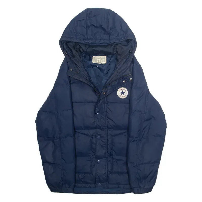 CONVERSE Mens Puffer Coat Blue Hooded M