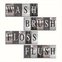 Wooden Letter Pattern Wall Hanging Sign, 4 Counts/set Retro Wooden Wash Brush Floss Flush Letter Wall Art, Wall Decor for Hom...