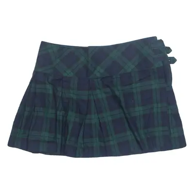 SISLEY Mini Wrap Womens Pleated Skirt Blue Short Plaid L