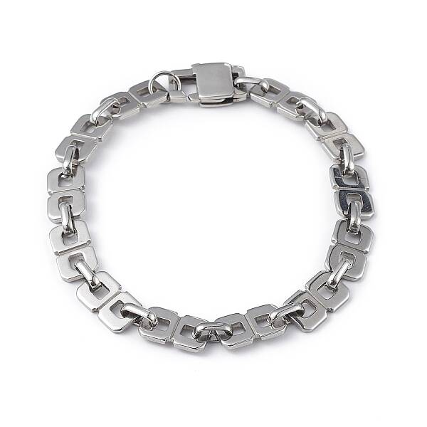 Non-Tarnish 304 Stainless Steel Oval & Rectangle Link Chain Bracelet for Men Women