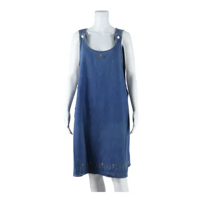 NEW ADDITION Maternity Womens Dungaree Dress Blue Denim Floral Knee Length L