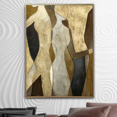 Abstract Figurative Painting Gold Leaf Wall Art Original Paintings On Canvas Fashion Art Abstract Human Painting Textured Fin...