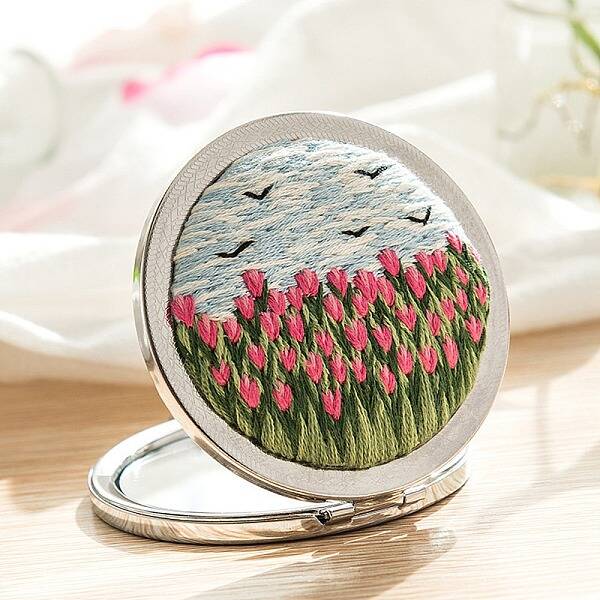 Tulip Pattern DIY Folding Mirror Embroidery Kit