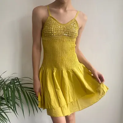 Unbranded Mini Dress - Small Yellow Cotton