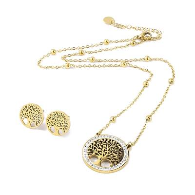 Ion Plating(IP) Cubic Zirconia Stud Earrings & Pendant Necklaces Sets