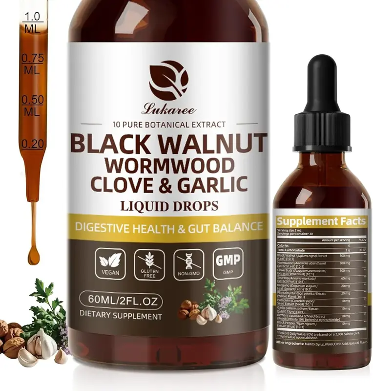 Rapid Gut Cleanse,Digestive Health, Black Walnut Wormwood Tincture Dorps with Oregano,Garlic,Berberine, 10:1 Ultra-Concentrat...