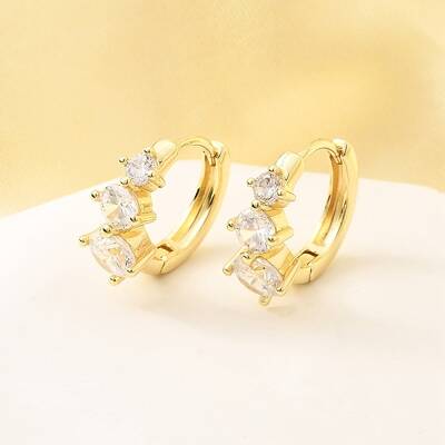 Brass Micro Pave Clear Cubic Zirconia Hoop Earrings