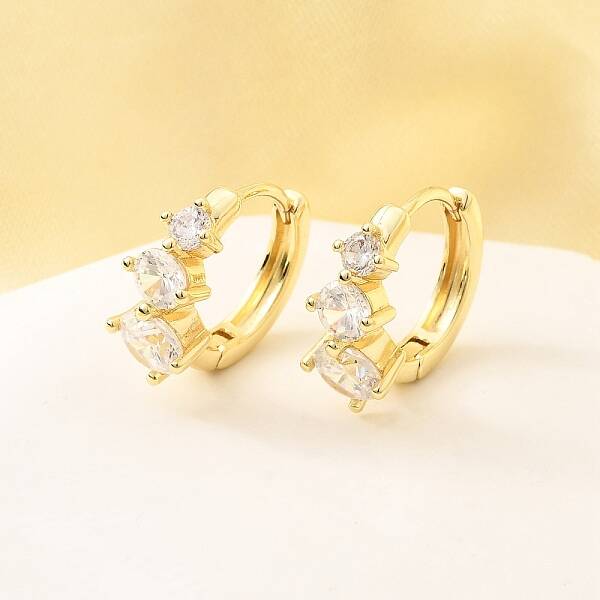 Brass Micro Pave Clear Cubic Zirconia Hoop Earrings