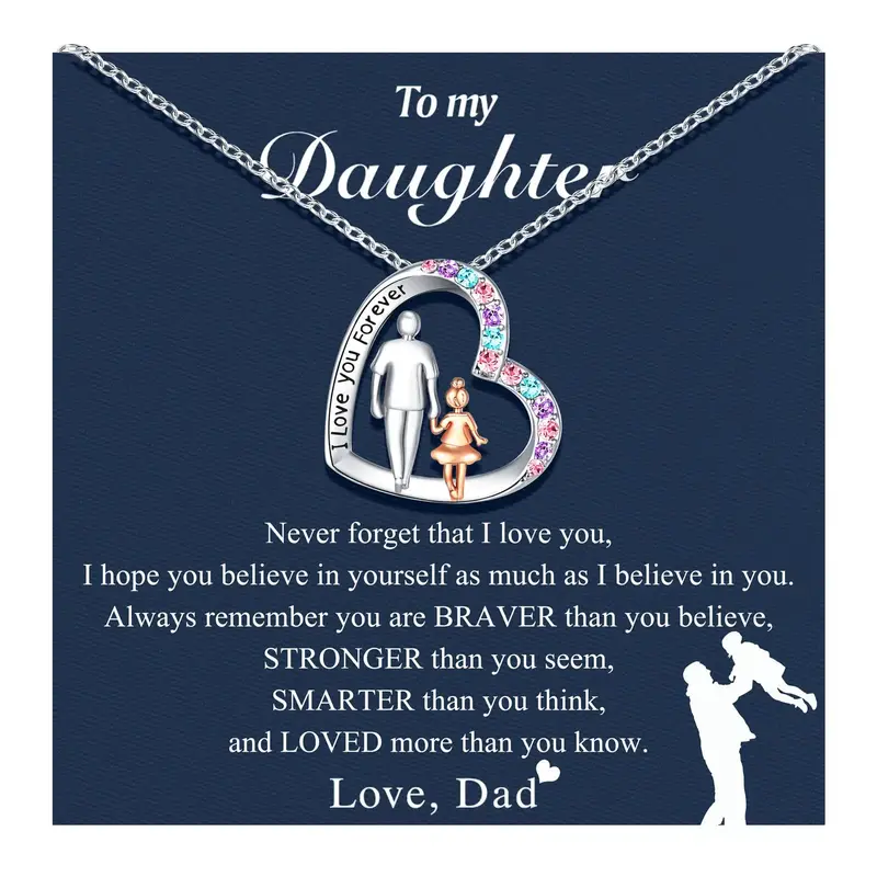 Daughter Love You Forever Heart Pendant Necklace from Dad  Birthday Christmas Valentine's Day Gifts for Teen Girls Women