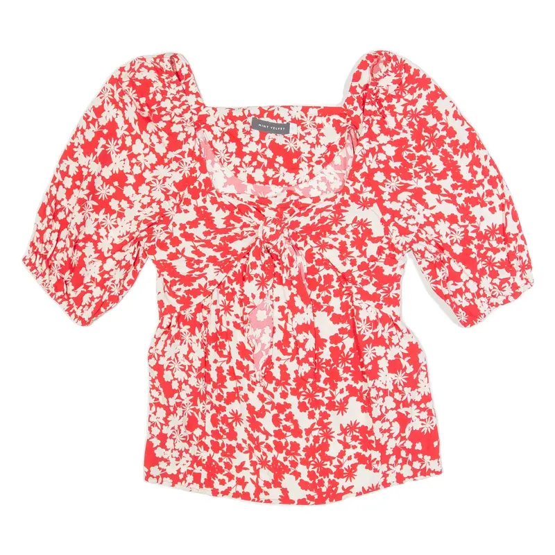 MINT VELVET Womens Printed Top Red 3/4 Sleeve Floral UK 10