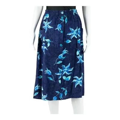 Knee Length Straight Skirt Blue Viscose Floral Womens M
