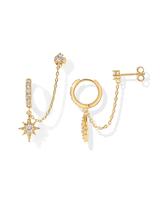 PAVOI 14K Gold Chain Earrings for Women | Double Piercing Dangle Chain Huggie Hoop Earrings | Cubic Zirconia Star Stud Ear Cu...