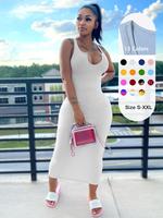 Women's Sexy Plain Notched Neck Bodycon Tank Dress, Casual Basic Minimalist Comfort Long Dress for Lady Party Club Beach, Dre...