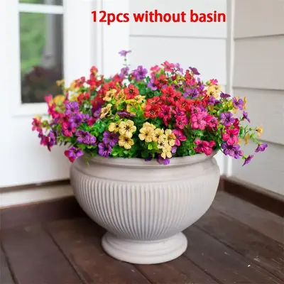 GLOBAL PICK Artificial Flower without Pot, 12pcs/set Mixed Color Faux Flower, Decorative Flower for Home Garden Party Wedding...