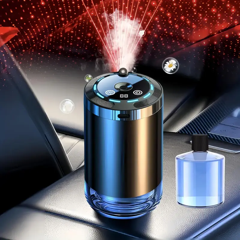 Car Aroma Diffuser with Aroma Liquid, 1 Count USB Rechargeable Fragrance Diffuser with Starry Sky Projection Lamp for Car...