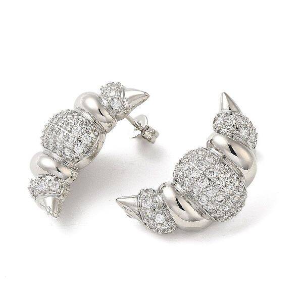 Croissant Rack Plating Brass Micro Pave Cubic Zirconia Stud Earrings for Women