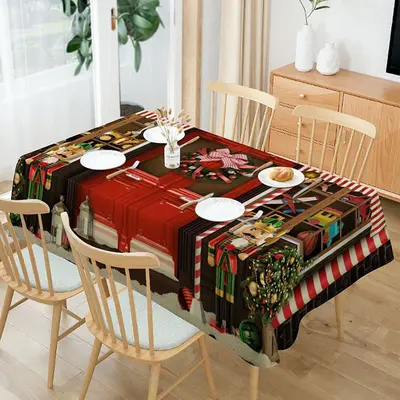 Santa Workshop Black Brick Wall Christmas Tablecloth - Aperturee