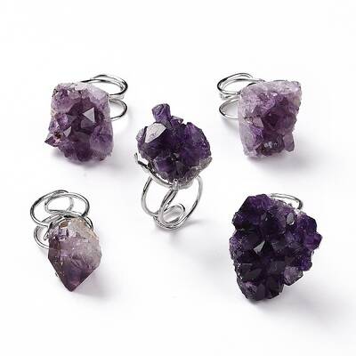 Natural Amethyst Nuggets Cuff Ring