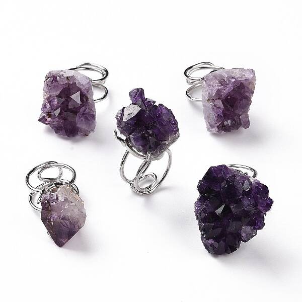 Natural Amethyst Nuggets Cuff Ring