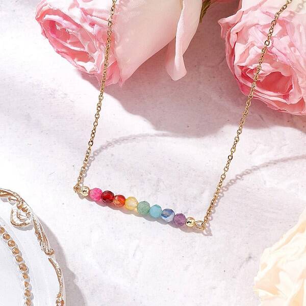 Gemstone Round Beaded Chakra Pendant Necklaces