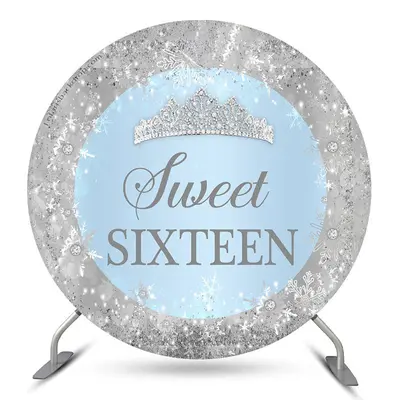 Aperturee Silver Sparkling Snowflake Round Sweet 16 Backdrop | Birthday Backdrop Ideas | Round Birthday Backdrop Cover | Roun...