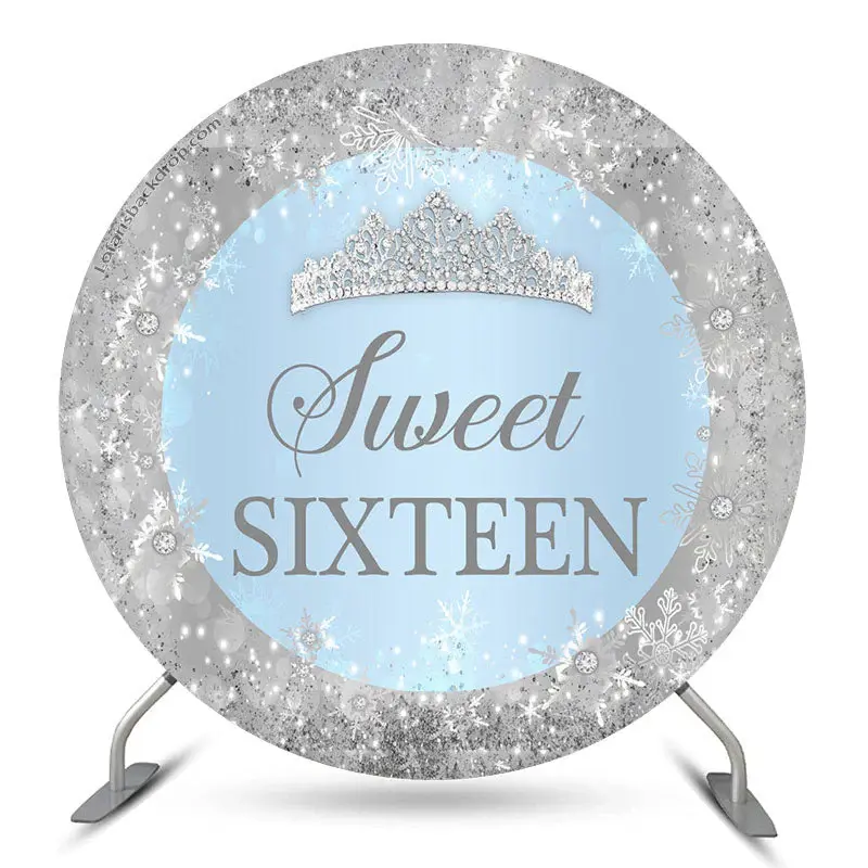 Aperturee Silver Sparkling Snowflake Round Sweet 16 Backdrop | Birthday Backdrop Ideas | Round Birthday Backdrop Cover | Roun...