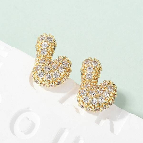 Brass Micro Pave Cubic Zirconia Stud Earrings