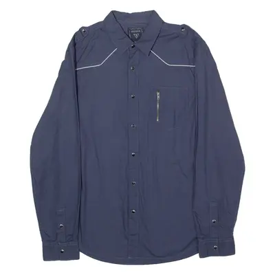 GUESS Western Mens Plain Shirt Blue Long Sleeve M