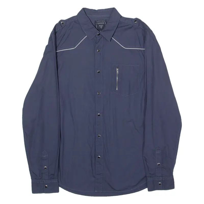 GUESS Western Mens Plain Shirt Blue Long Sleeve M