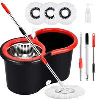 Spin Mop Bucket with Wringer Set, Operable 360 ° Rotating Mop Bucket Set, with 3 Microfiber Replacement Head ,Stainless Stee...