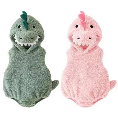 Baby Halloween Dinosaur Costume Plush Sleeveless Hood Romper Party Funny Clothes