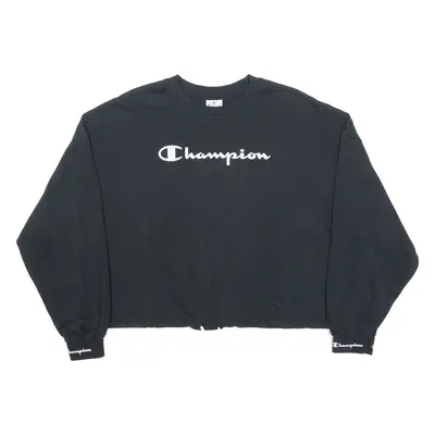 CHAMPION Cropped Womens Sweatshirt Black Crew Neck M