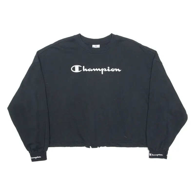 CHAMPION Cropped Womens Sweatshirt Black Crew Neck M