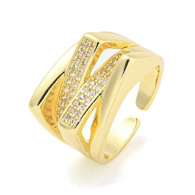 Brass Micro Pave Cubic Zirconia Open Cuff Ring for Women