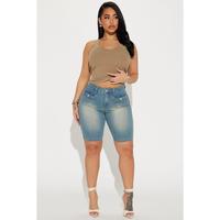 Shocker Tinted Stretch Denim Bermuda Shorts - Medium Wash