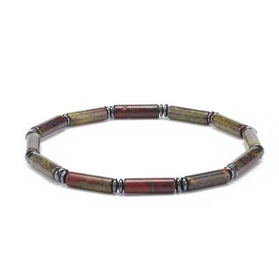 Natural Dragon Blood Column & Synthetic Hematite Stretch Bracelet