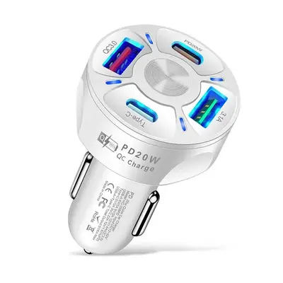 PD20W Wireless Car Charger for Fall, Multifunctional 4 Port USB Fast Charging Adapter for Cars With LED Light, Mixed USB Type...