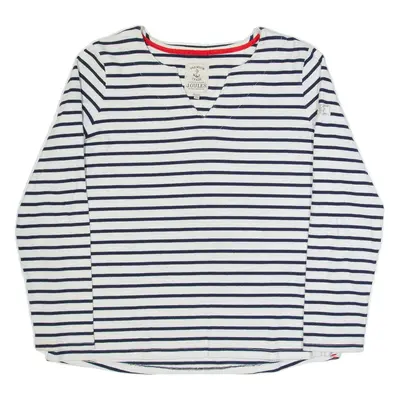 JOULES Womens Patterned Jumper White Striped V-Neck Tight Knit UK 16
