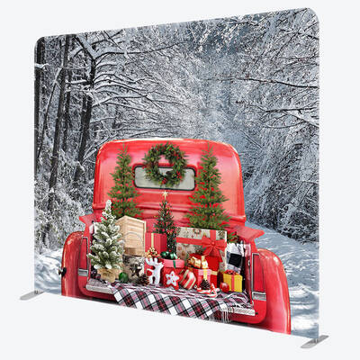 Aperturee Christmas Red Truck Snowy Tension Fabric Backdrop - Aperturee