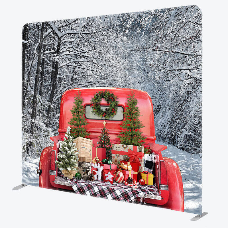 Aperturee Christmas Red Truck Snowy Tension Fabric Backdrop - Aperturee