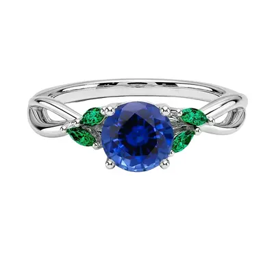 10K White Gold 1 to 5 CT Round Gemstone & 0.25 CT Marquise Emerald Engagement Band