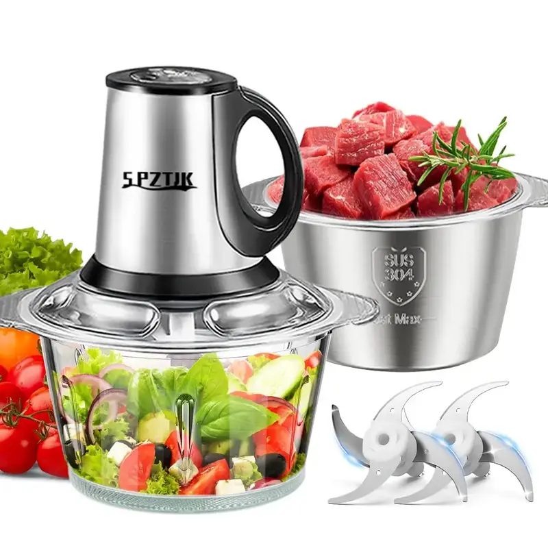 Kitchen Food Processors, Meat Grinder & Food Chopper Electric Vegetable Chopper with 2 Bowls & 2 Bi-Level Blades For Baby Foo...