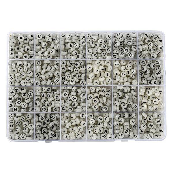 27 Style Flat Round with Black Letter & Heart Acrylic Luminous Beads
