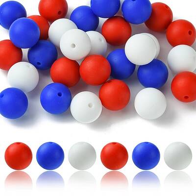 30Pcs 3 Colors Silicone Beads Round Rubber Bead 15MM Loose Spacer Beads for DIY Supplies Jewelry Keychain Making
