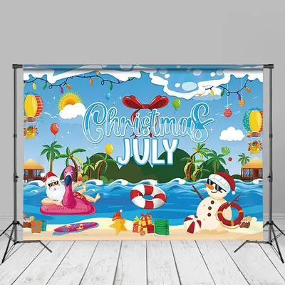 Santa Snowman Pool Party Christmas In July Backdrop - Aperturee